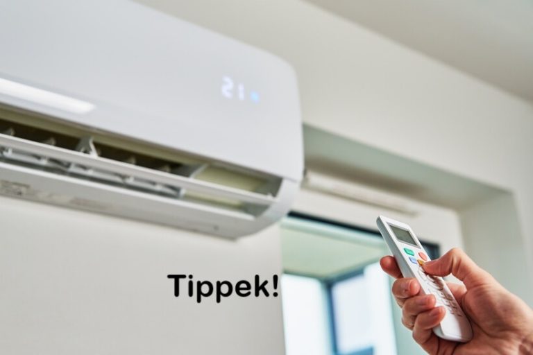 Hand adjusting temperature on air conditioner